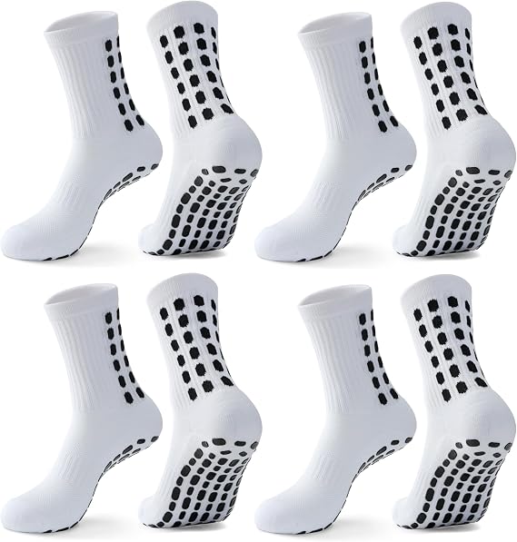 ZXOLDZX 4 Pairs Men's Soccer Socks with Grip Pads Non-Slip Football Basketball Sports Grip Soccer Socks for Men Women