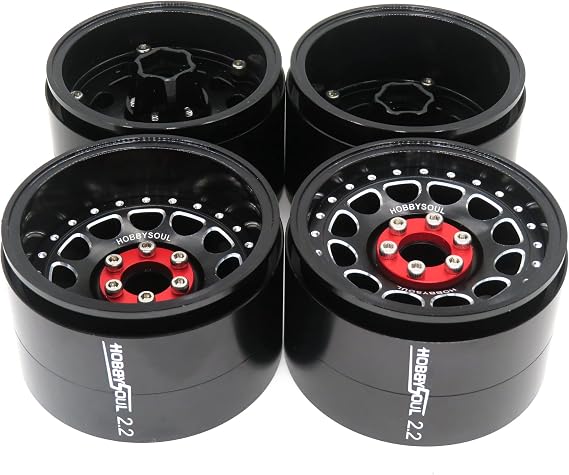 hobbysoul RC 2.2 Beadlock Wheels Adjustable 4 Offsets Rims Wide 1.57'' (40mm) for Gen8 Everest gen 7 Pro / SCX10 Capra Wraith / TRX4 AMG 6x6, (4-Pack)