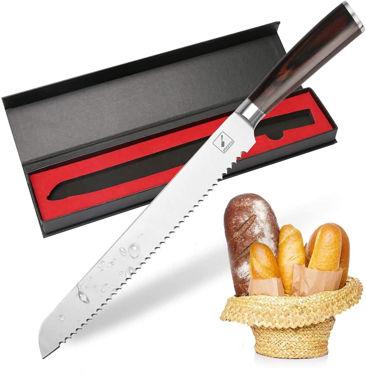imarku Bread Knife - 10" Ultra Sharp Serrated Bread Knife for Homemade Bread Pastry Cake Slicing - German High Carbon Stainless Steel & Ergonomic Handle - Professional Bread Knives