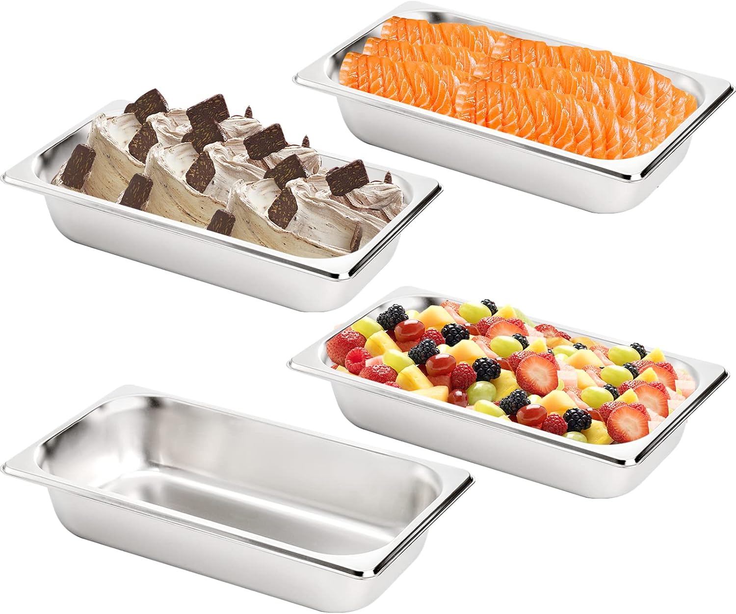 TOPZEA Set of 4 Stainless Steel Steam Table Pan 13 Size, 2.5 Deep Anti-Jam Breading Tray, Buffet Dinner Food Serving Hotel Pan for Food Warmer, Preparing Bread-Crumb Dish, Marinating Meat