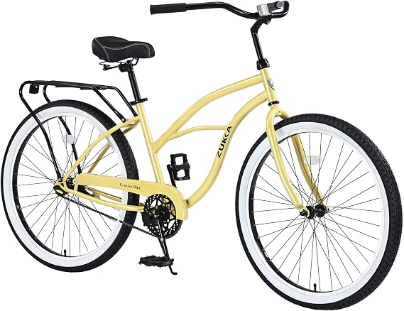 Beach Cruiser Bike for Men and Women 26 Inch Steel Frame City Bike with Adjustable Seat Single Speed Commute Bike for Adults, Men and Womens