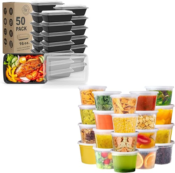 WGCC Meal Prep Containers 50Pack 16oz and Deli Containers with Lids 16oz 48 Sets, Leakproof, BPA Free/Microwave/Freezer/Dishwasher Safe