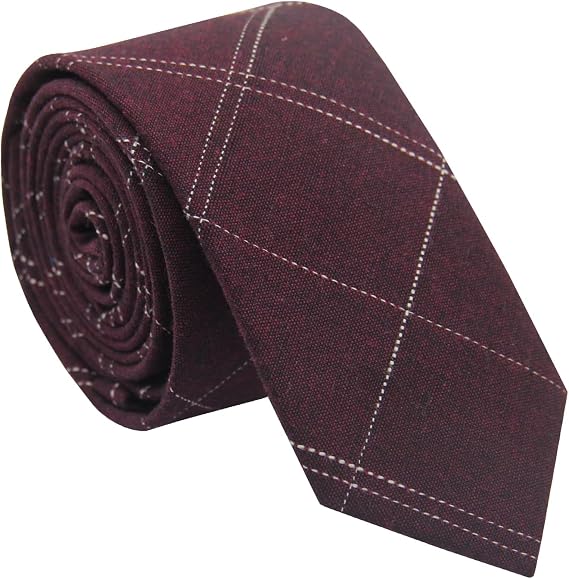 Mantieqingway Skinny Ties for Men 2.56" Cotton Neckties Striped Plaid Ties for Groom Groomsmen Wedding Party Christmas