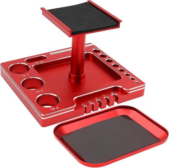 RC Car Work Stand 360 Degree Rotation Repair Workstation Stand Kit Compatible with Traxxas TRX4M Axial SCX24 FMS FCX24 Wltoys 1/18 1/24 Scale RC Car (Red)