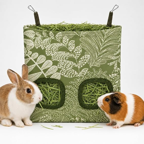 Rabbit Hay Feeder, Guinea Pig Hay Holder & Bunny Hay Feeder Durable Hanging Hay Bag for Rabbits Chinchillas Guinea Pigs Bunnies Chew-Resistant Hay Holder for Small Animals (Grass Green)