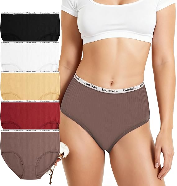 High Waisted Cotton Underwear for Women Full Coverage Briefs Soft Hipster Ladies Panties 5 Pack