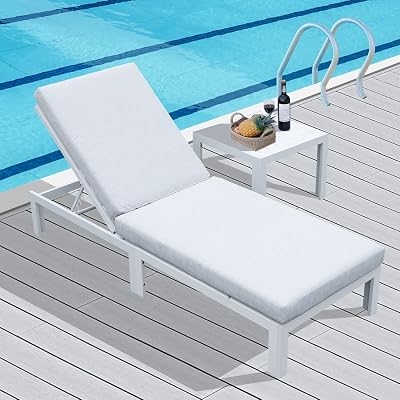 RADIATA Patio Aluminum Lounge and Table Outdoor 2 Pieces Recliner and Side Table FurnitureWhite