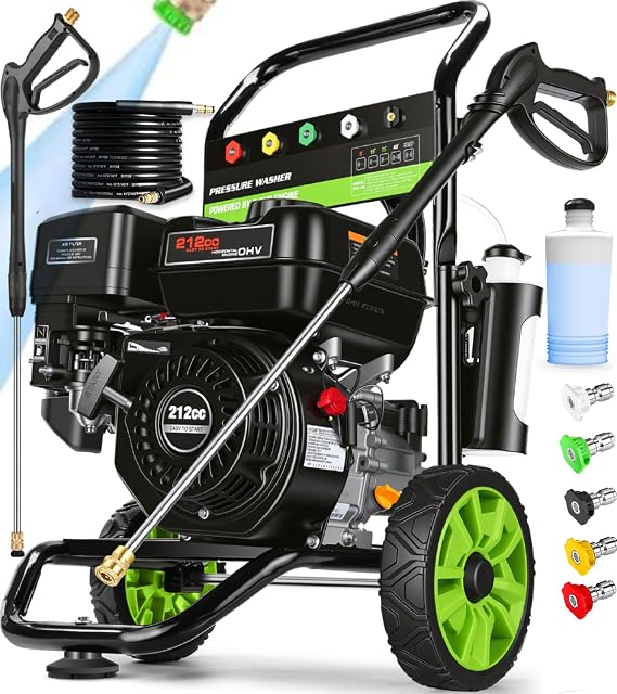 Gas Powered Pressure Washer 4200 PSI Gas Power Washer 4.0 GPM 212CC Commercial High Pressure Washer, with Spray Gun and Extension Wand, 5 Quick Connect Nozzles, Copper Pump (Dark Black)