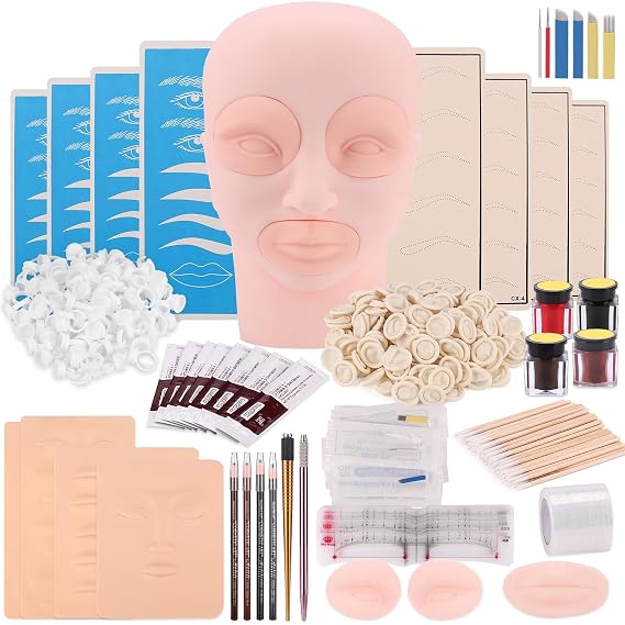 Microblading Supplies, Beauty Star Microblading Kit, Microblading Practice Skin with Microblading Pen, Eyebrow Tattoo Kit with Pigment Ink, Mannequin Head Set for Microblading and Makeup Practice