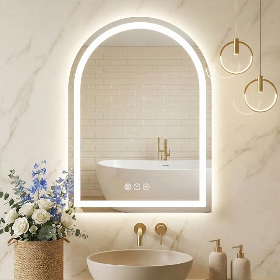 Antok 24"x36" Arched LED Bathroom Vanity Mirror with Lights CRI>90, Dimmable Backlit, AntiFog, Memory Function, ShatterProof Glass, WallMounted