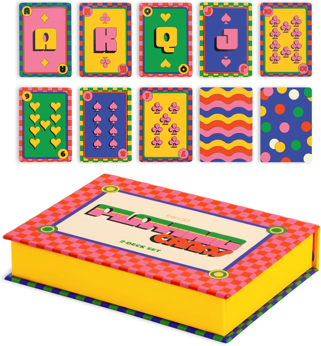 ban.do 2 Decks of Playing Cards, 52-Count Standard Card Deck with Case, Cute Playing Cards for Adults Dots & Waves