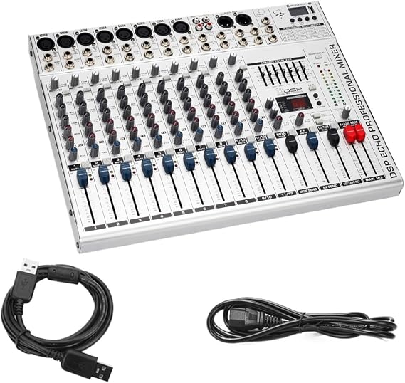 Mixer Audio MX12 Mixing Console Sound Tableboard with 12 Channels USB Bluetooth Digital MP3 Computer