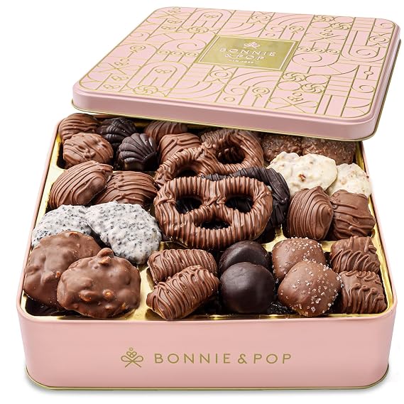 Chocolate Gift Basket,Candy Gift Box Set for Women, Her, Mom, Wife, Girlfriend, Grandmother, Anniversary, Pink | Bonnie and Pop