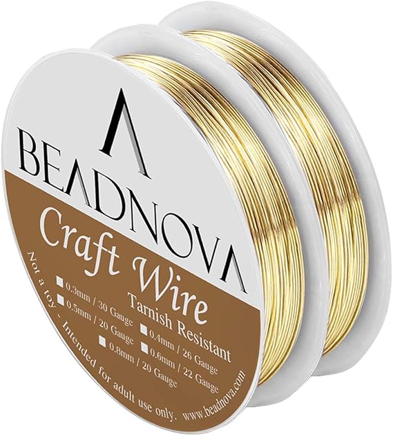 BEADNOVA Bare Copper Wire Tarnish Resistant Jewelry Making Wire (Gold Plated, 22 Gauge)