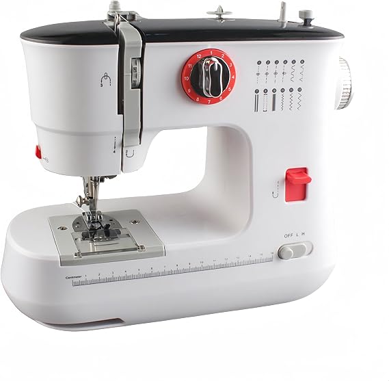 519 Dual Thread Sewing Machine with Foot Pedal, 12 Stitch Portable Sewing Machine for beginners, 30.5x13x25.5cm, White