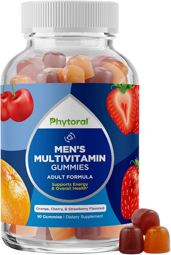 Phytoral Natural Multivitamin for Men Gummies with Zinc - Vitamin D C A & Biotin B6 B12 Full Health Supplement - 90 Count (Pack of 1)