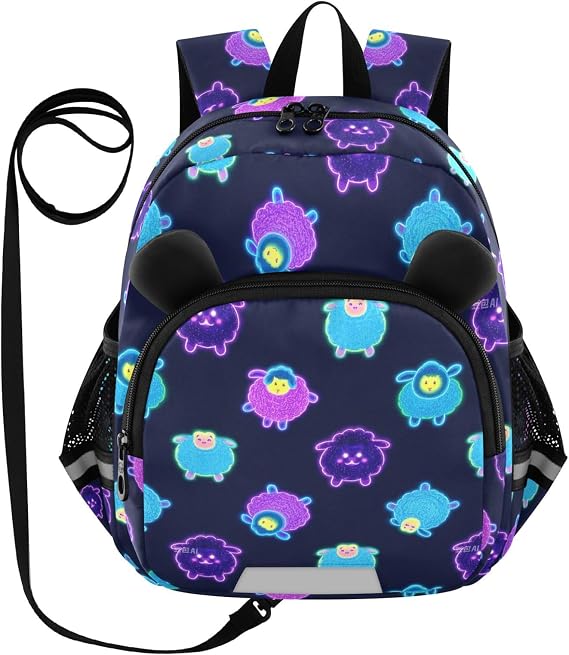 Cute Ears Toddler Daycare Backpack Leash Boy's/Girl's Anti-Lost Personalized Backpack with Reflective Strip Cute Cartoon Animal Bear Cartoon Cute Colorful Neon Fluorescent Sheep