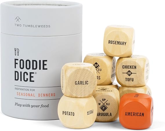 Two Tumbleweeds Foodie Dice Seasonal Dinner Inspiration - Set of 9 Dice | Roll to Decide What to Cook. Includes Take Out Die. Unique Cooking Gift for Foodies, Chefs & Couples