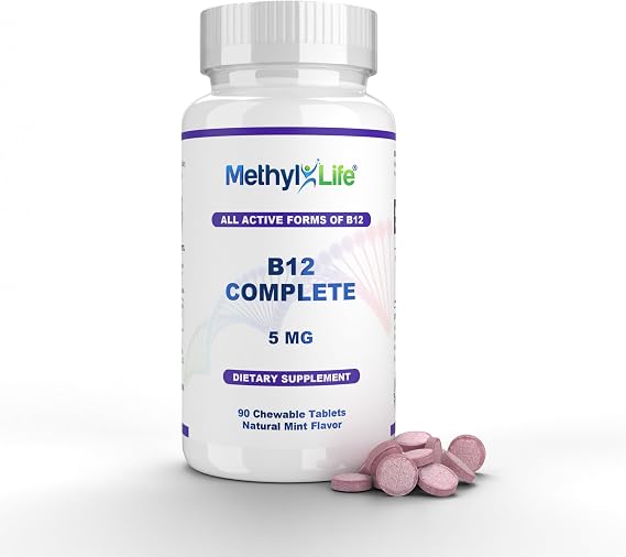 Methyl-Life B12 Complete 5000 mcg Methylcobalamin + Hydroxy B12 + Adenosylcobalamin | Vegan, Non-GMO, Gluten-Free | 90 Chewable Tablets