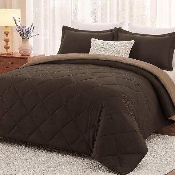 downluxe Twin Comforter Set Soft Reversible 2 Pieces, Brown/Tan