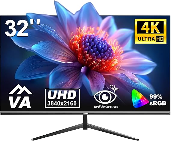Gawfolk 32 Inch Monitor 4K (3840 x 2160) UHD PC Gaming Monitor VA Panel HDR HDMI/DP 60Hz Narrow Edge 100 x 100 mm VESA 16:9 Black