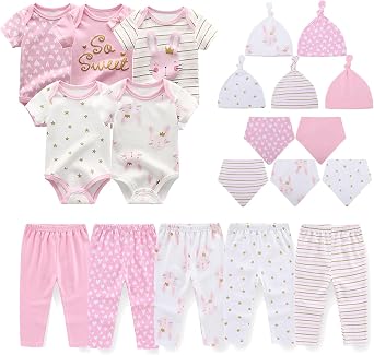 Baby Short Sleeve Jumpsuit Essentials Infant Clothing Set 20-Piece for Boys and Girls