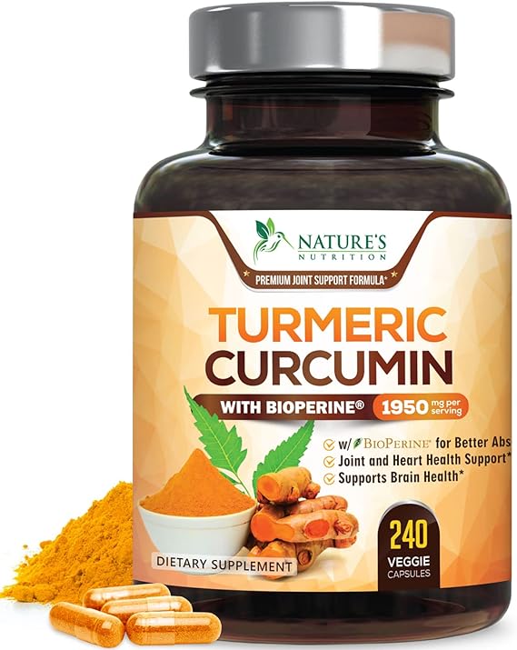 Turmeric Curcumin Supplement 95% Curcuminoids 1950mg with Organic Turmeric & BioPerine Black Pepper Extract for Best Absorption, Natural Vegan Joint Support, Non-GMO, Bottled in USA - 240 Capsules