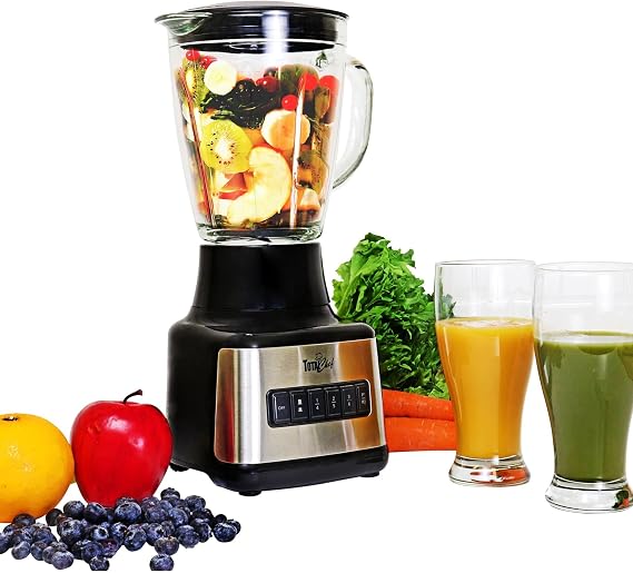 Total Chef 6-Speed Countertop Blender with Glass Pitcher, 1.5 L /1.6 Quart, Black and Stainless Steel, 500 Watts, Auto-Clean, make smoothies, shakes, sauces, salsas, pesto, guacamole, baby