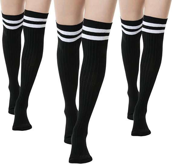 Thigh-High Socks | Womens Striped Cotton Thigh High Tube Sock | Over Knee Boot Socks