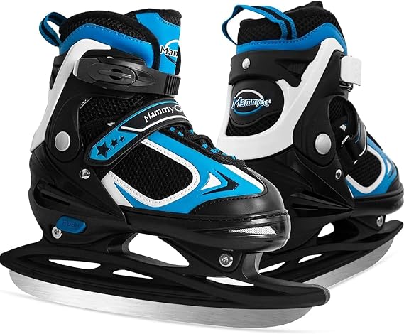 MammyGol Adjustable Ice Skates for Kids Youth Tean Hockey Lace-Up Boys or Girls Ice Skate for Beginner Age 4-12 Blue Black Teal Green
