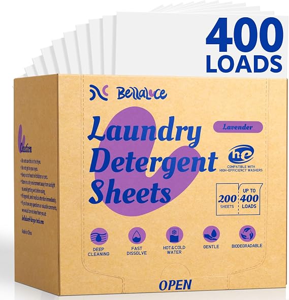 BellaLuce Laundry Detergent Sheets, Lavender Scent, 400 Loads