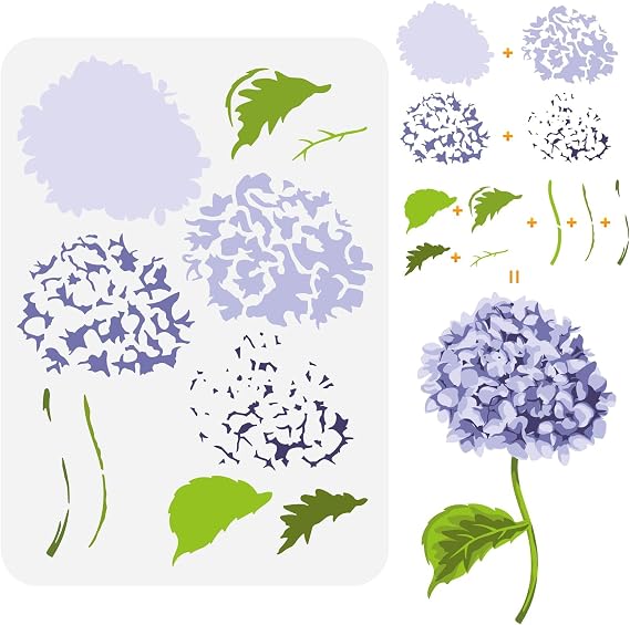 FINGERINSPIRE Layered Hydrangea Pattern Painting Stencil 8.3x11.7inch Hydrangea Flower Drawing Template DIY Craft Plants Decoration Stencil for Painting on Wood Wall Fabric Furniture