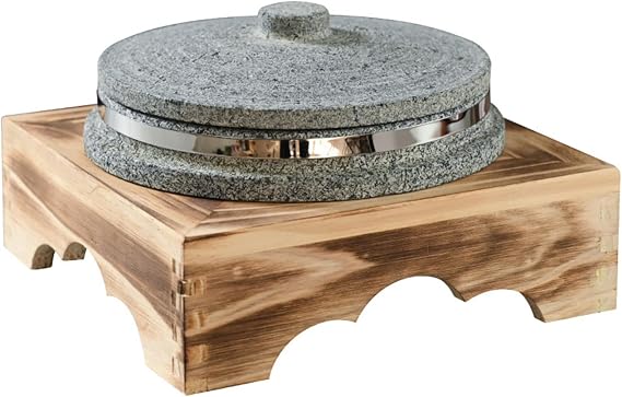Bibimbap Bowl with Lid, Korean Stone Bowl Cooking Pot with Wood Tray, Natural Stone Bowl Hot Pot for Korean Restaurants, Soup, Rice, Stew,20cm/7.9inch