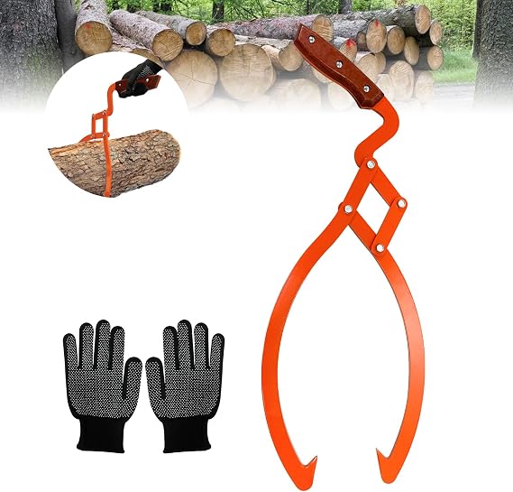 YATOINTO Log Grabber 20", 440LBS Logging Tongs with Gloves Handle Non-Slip Grip Hook, 2 Claw Skidding Tongs, Handling, Grapple Lifting, Dragging Carrying Tool
