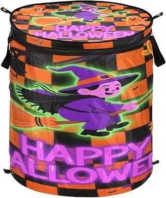 Fluorescent Orange Checkered Halloween Flying Witchy laundry basket collapsable and waterproof laundry basket with sturdy handle bins large totes for house bedroom canastas para organizar