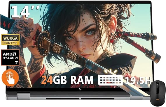 HP OmniBook X Flip 2-in-1 Laptop 14" WUXGA IPS Touchscreen 8-Core AMD Ryzen AI 7 350 24GB LPDDR5 1TB SSD AMD Radeon 860M Graphics Wi-Fi 6E Backlit Keyboard Win11 Home W/Mouse