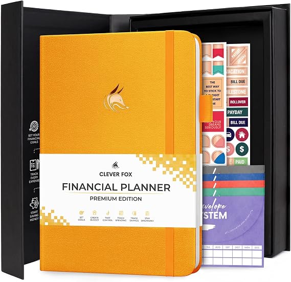 Clever Fox Budget Planner Premium with Cash Envelopes, A5 Book Amber Yellow