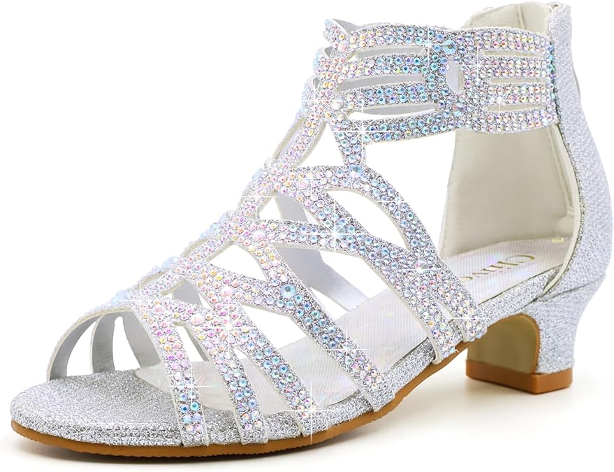 Girls High Heels Dress Pump Sandals Glitter Wedding Flower Party Princess Shoes for Kids Toddler
