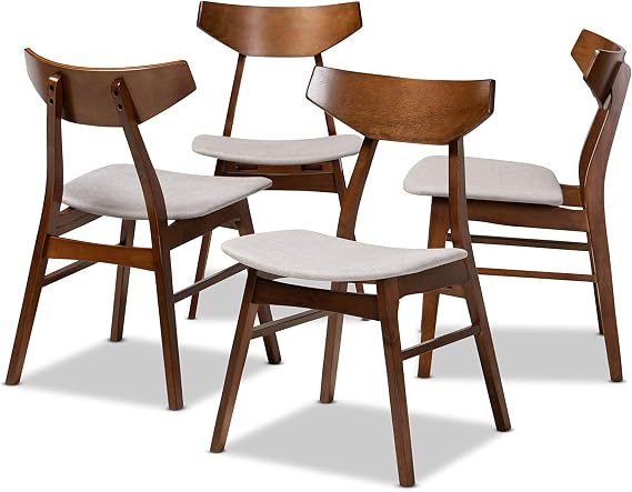 Baxton Studio Danica Mid-Century Modern Transitional Light Grey Fabric Upholstered and Walnut Brown Finished Wood 4-Piece Dining Chair Set