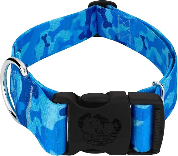 Country Brook Petz - HossFit Jr Wide Everyday Dog Collar - Camouflage Collection Featuring Rugged Designs (Blue Bone Camo, Medium)
