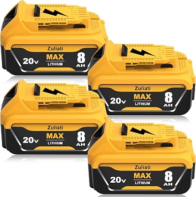 DCB206 8.0Ah Replacement for Dewalt 20V Battery DCB206-2 DCB203 DCB201 DCB204 Compatible with Dewalt 20 Volt Battery DCD985B Power Tools with LED Indicator8.0Amps-4PC