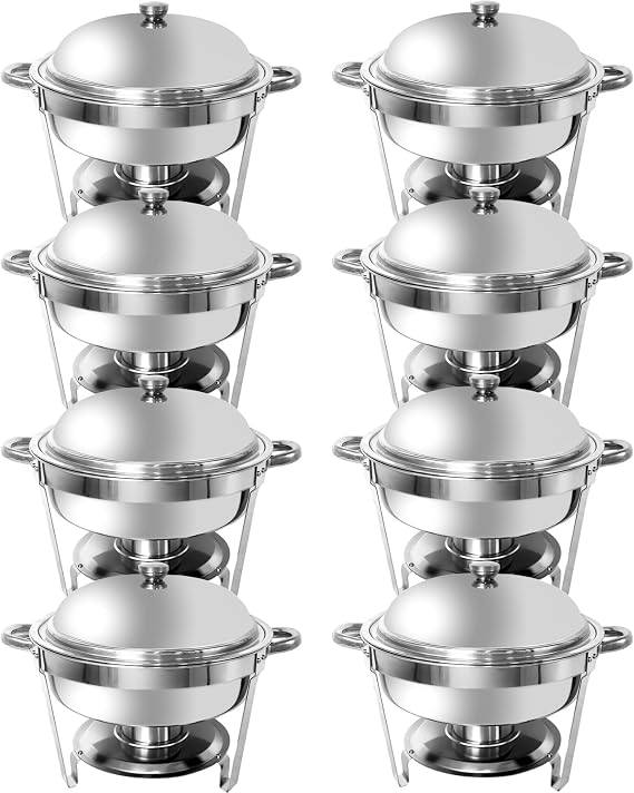 Chafing Dish for Buffet, 6QT Round Buffet Servers and Food Warmers, Stainless Steel Chaffing Servers for Parties Catering, Banquet, Weddings (8 Pack)