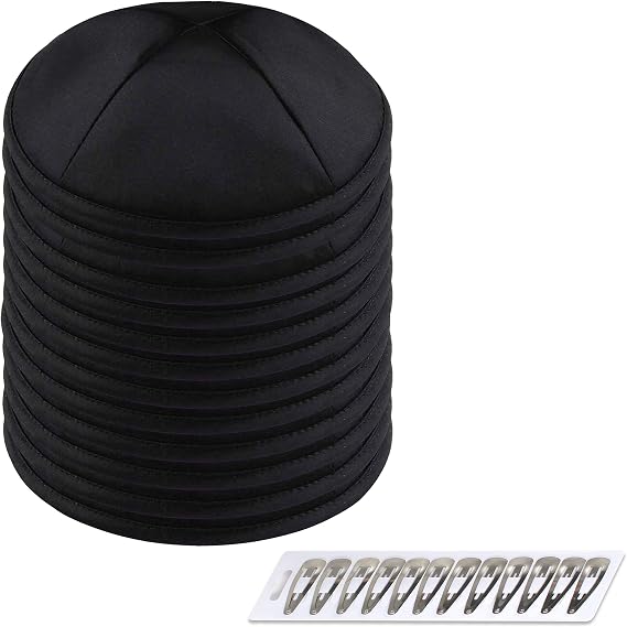 Zion Judaica Deluxe Bulk Pack Black Satin Kippot for Events & Occasions Yamaka Kippahs Silk Yarmulke for Wedding, Bar Mitzvah Bat Mitzva Bris, Shul, Shabbat - 12 Pack