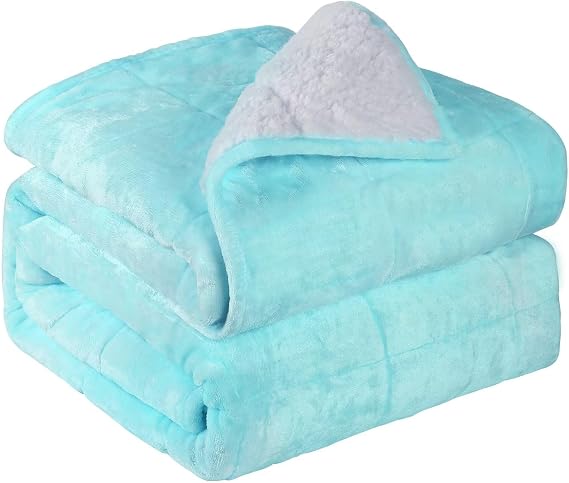 Alomidds Weighted Blanket for Adults, 12lb Twin Size Weighted Blankets,Heavy Blanket with Shiny Soft Shiny Fleece and Cozy Warm Sherpa for Couch Bed, 48 x 72 inches,Aque