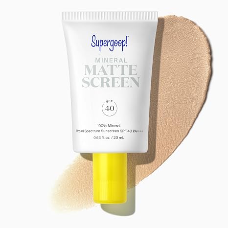 Supergoop! Mineral Mattescreen SPF 40 - Mineral, Oil-Free Broad Spectrum Sunscreen - Smooths Skins Appearance, Minimizes Pores & Controls Shine - Water & Sweat Resistant