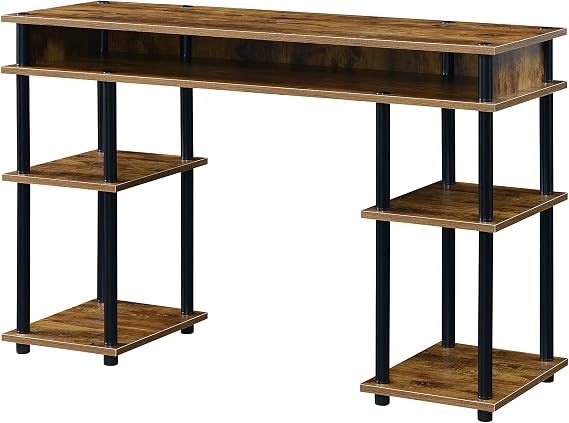 Convenience Concepts Designs2Go No Tools Desk - Home Office Desk with Shelves, Corner Shelf, Vanity Desk, Computer Desk, Nail Table for Nail Tech, 47.25" L x 15.75" W x 30" H, Barnwood/Black