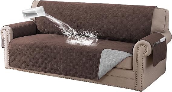 BellaHills Sofa Cover 3 seater 100% Waterproof Sofa Covers Non-Slip Sofa Slipcovers Couch Covers Washable with Elastic Strap Sofa Protectors from Pets Seat Width 68"(3 Seater, Brown)