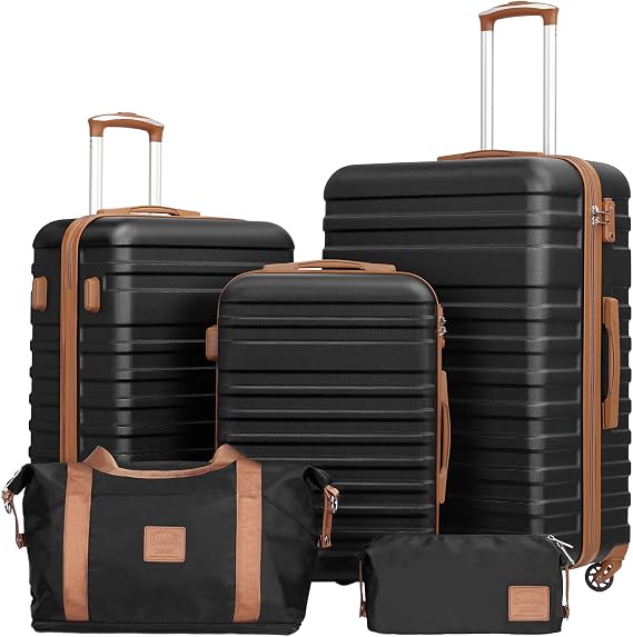 Coolife Luggage Set Hardside Suitcase,5 piece,Black(DB/TB/20/24/28) | Suitcase Set,5 Piece Carry on,TSA LOCK,360 Smooth Spinner Wheels,YKK Zippers,Smart Trolley Sleeve