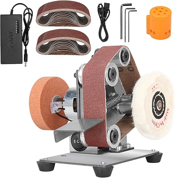 3-in-1 Mini Belt Sander Bench Grinder 7-Speed for Knife Making | Mini Benchtop Belt Sander & Polisher for Metal Woodworking, Jewelry Making, Knife Sharpening, Resin Crafts & Stained Glass.