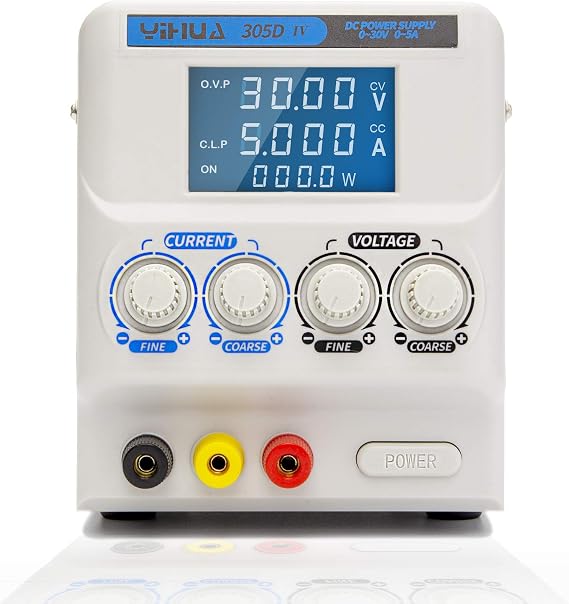 YIHUA 305D-IV Regulated Variable DC Lab Power Supply 0-5A 0-30V Low Noise Bench Switch Mode Power Supply with Alligator Clips, High Precision for R&D, Labs, Laptops, Phone Repair & Electronic DIY